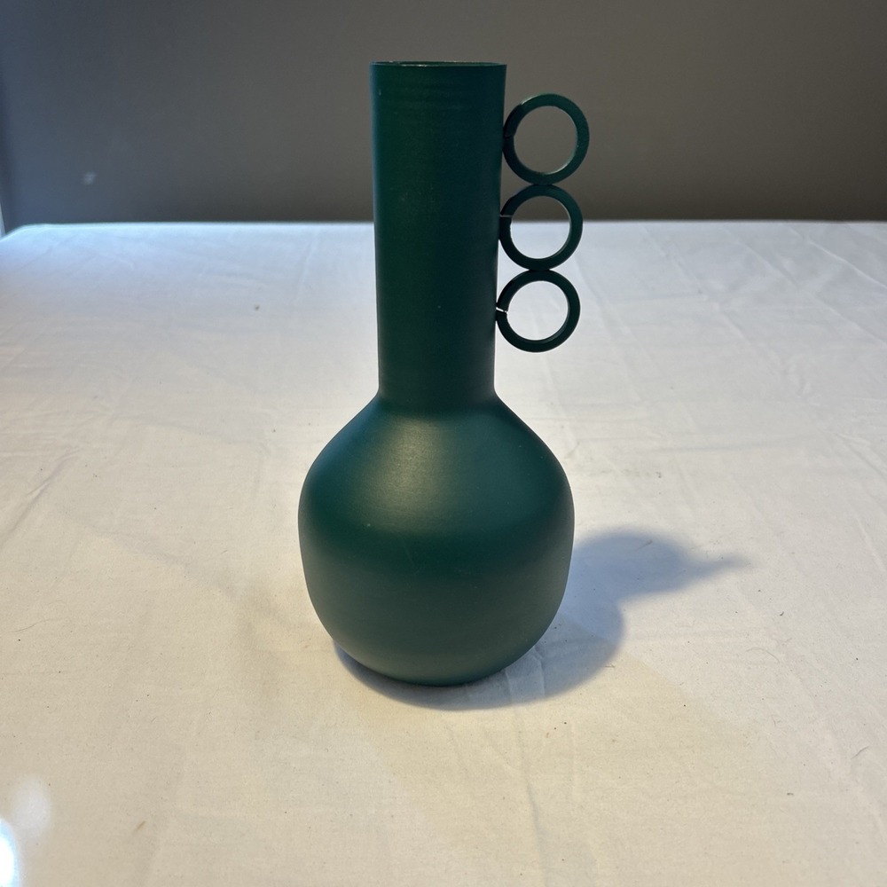 Boho Chic Powder-Coated Aluminum Vase, 9 x 4.5 inches, Unique Handles